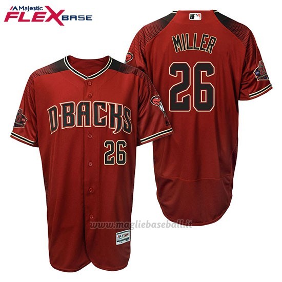 Maglia Baseball Uomo Arizona Diamondbacks 26 Shelby Miller Rosso Nero Alterner 20 Anniversario Flex Base